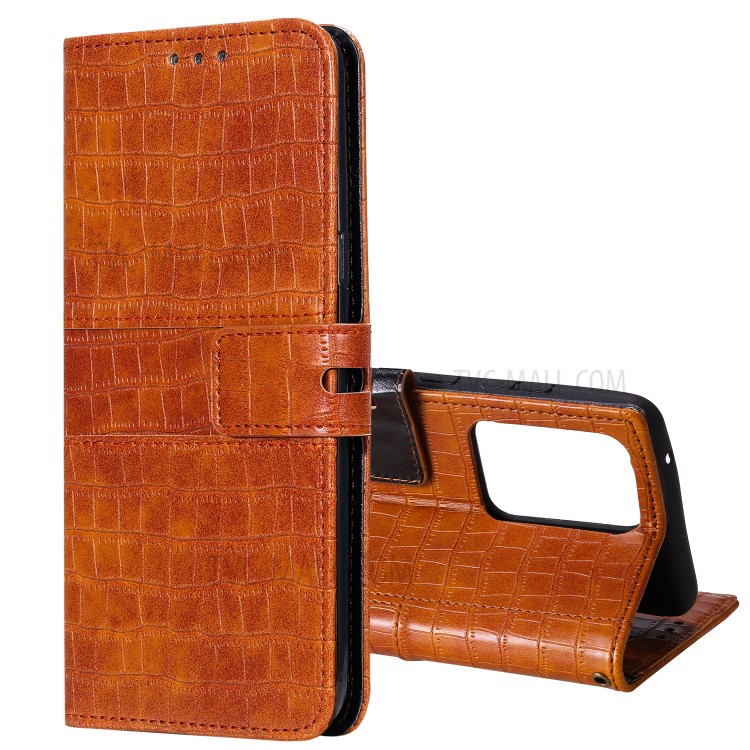 Crocodile Texture Wallet Stand Flip Leather Case for Samsung Galaxy S20 Ultra - Brown-1