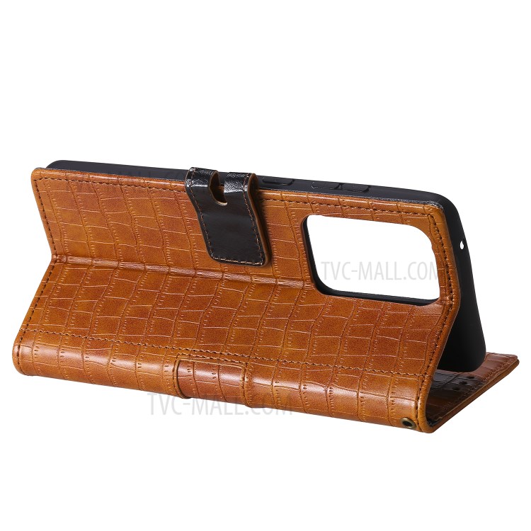 Crocodile Texture Wallet Stand Flip Leather Case for Samsung Galaxy S20 Ultra - Brown-6