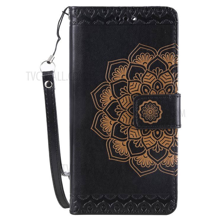 Imprint Malanda Flower PU Leather Wallet Stand Phone Case for Samsung Galaxy S20 Ultra - Black-2