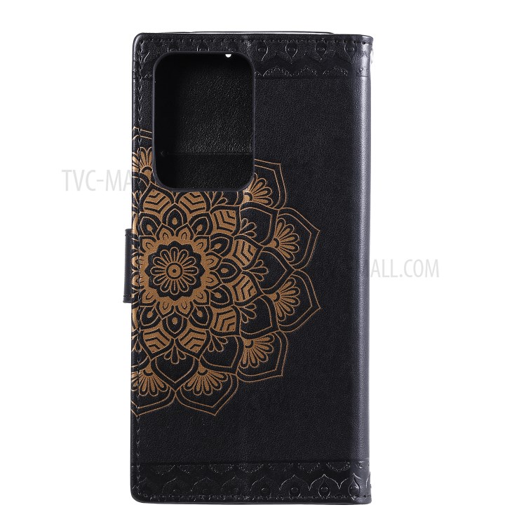 Imprint Malanda Flower PU Leather Wallet Stand Phone Case for Samsung Galaxy S20 Ultra - Black-3