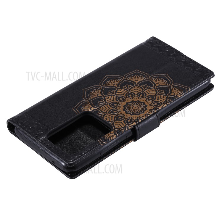 Imprint Malanda Flower PU Leather Wallet Stand Phone Case for Samsung Galaxy S20 Ultra - Black-7