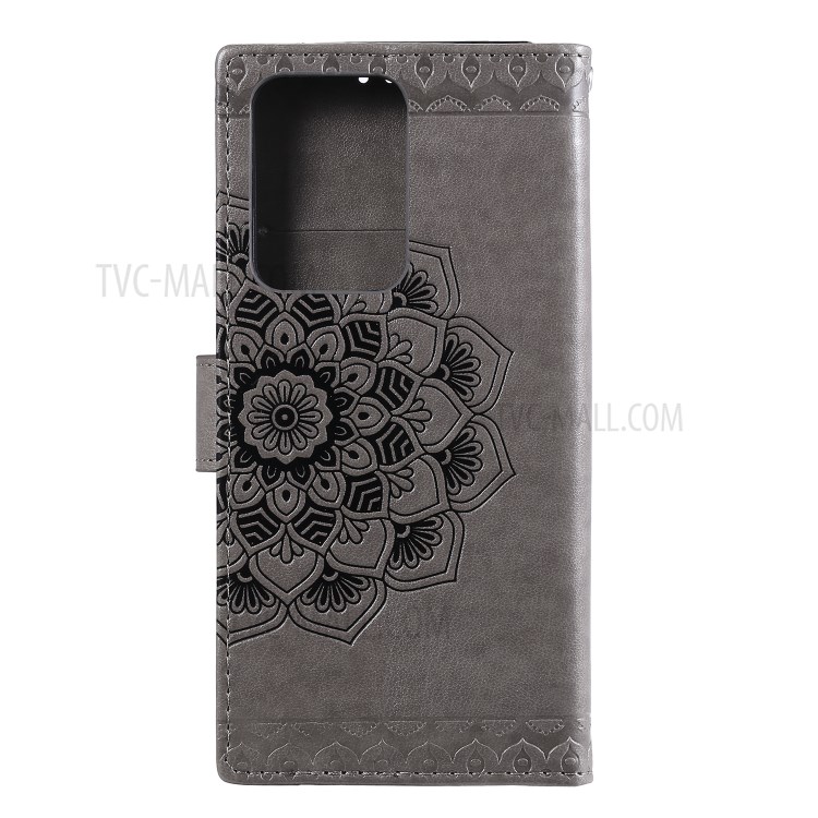 Imprint Malanda Flower PU Leather Wallet Stand Phone Case for Samsung Galaxy S20 Ultra - Grey-3