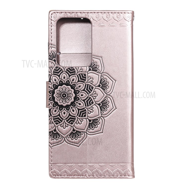 Imprint Malanda Flower PU Leather Wallet Stand Phone Case for Samsung Galaxy S20 Ultra - Rose Gold-3