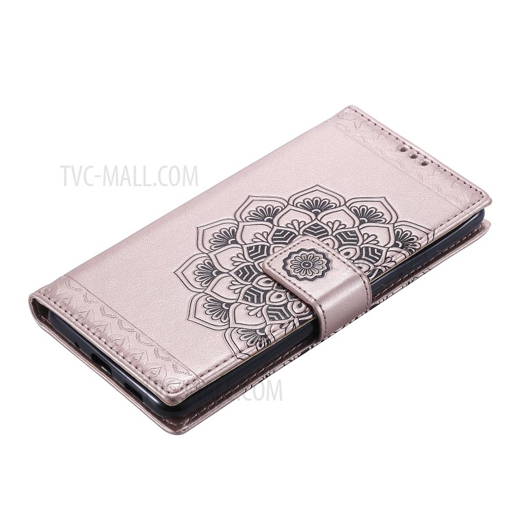 Imprint Malanda Flower PU Leather Wallet Stand Phone Case for Samsung Galaxy S20 Ultra - Rose Gold-5