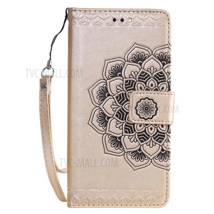 Imprint Malanda Flower PU Leather Wallet Stand Phone Case for Samsung Galaxy S20 Ultra - Gold-2