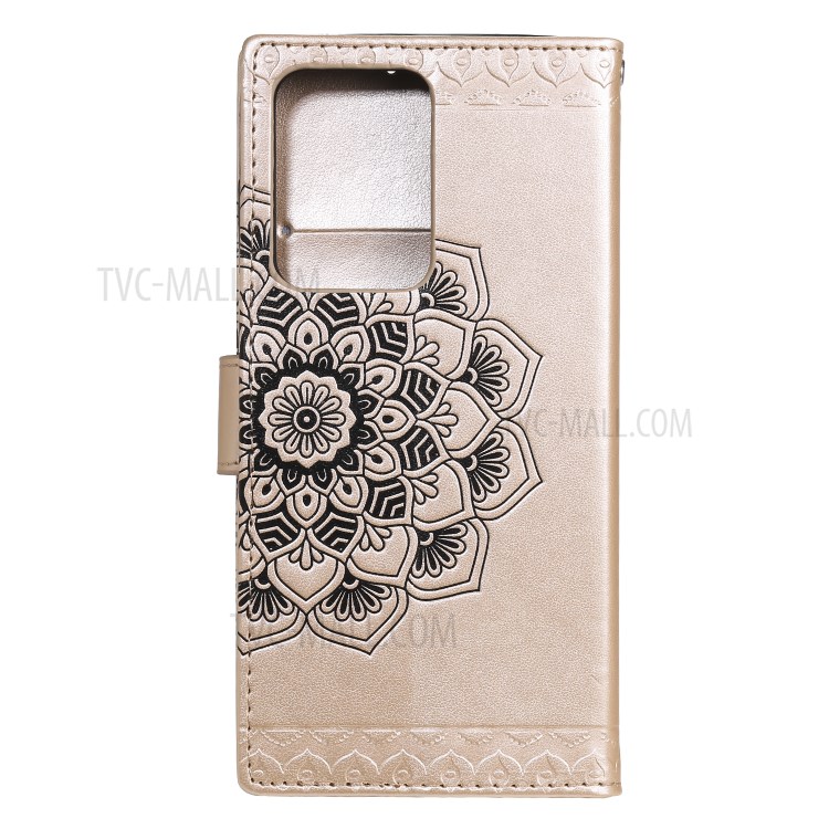 Imprint Malanda Flower PU Leather Wallet Stand Phone Case for Samsung Galaxy S20 Ultra - Gold-3