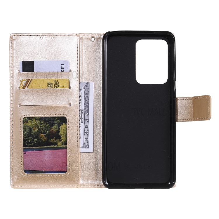 Imprint Malanda Flower PU Leather Wallet Stand Phone Case for Samsung Galaxy S20 Ultra - Gold-4