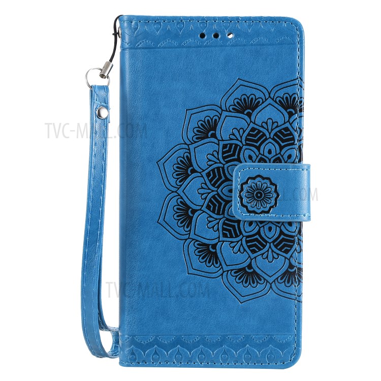 Imprint Malanda Flower PU Leather Wallet Stand Phone Case for Samsung Galaxy S20 Ultra - Blue-2
