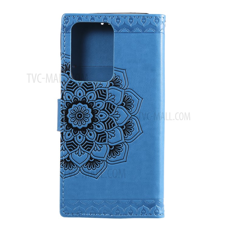 Imprint Malanda Flower PU Leather Wallet Stand Phone Case for Samsung Galaxy S20 Ultra - Blue-3