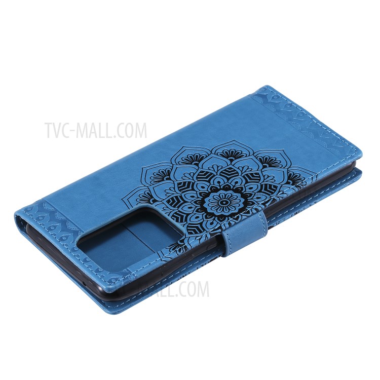 Imprint Malanda Flower PU Leather Wallet Stand Phone Case for Samsung Galaxy S20 Ultra - Blue-7