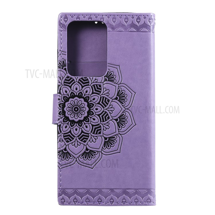 Imprint Malanda Flower PU Leather Wallet Stand Phone Case for Samsung Galaxy S20 Ultra - Purple-3