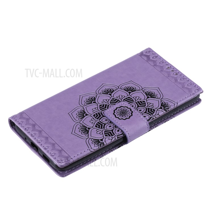 Imprint Malanda Flower PU Leather Wallet Stand Phone Case for Samsung Galaxy S20 Ultra - Purple-5