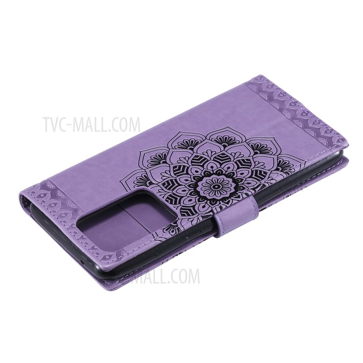 Imprint Malanda Flower PU Leather Wallet Stand Phone Case for Samsung Galaxy S20 Ultra - Purple-6