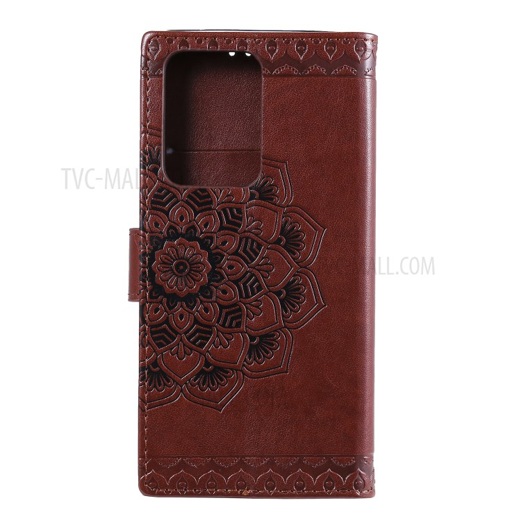 Imprint Malanda Flower PU Leather Wallet Stand Phone Case for Samsung Galaxy S20 Ultra - Brown-3