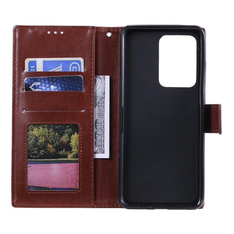 Imprint Malanda Flower PU Leather Wallet Stand Phone Case for Samsung Galaxy S20 Ultra - Brown-4