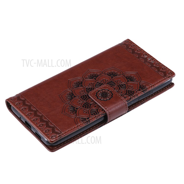 Imprint Malanda Flower PU Leather Wallet Stand Phone Case for Samsung Galaxy S20 Ultra - Brown-6