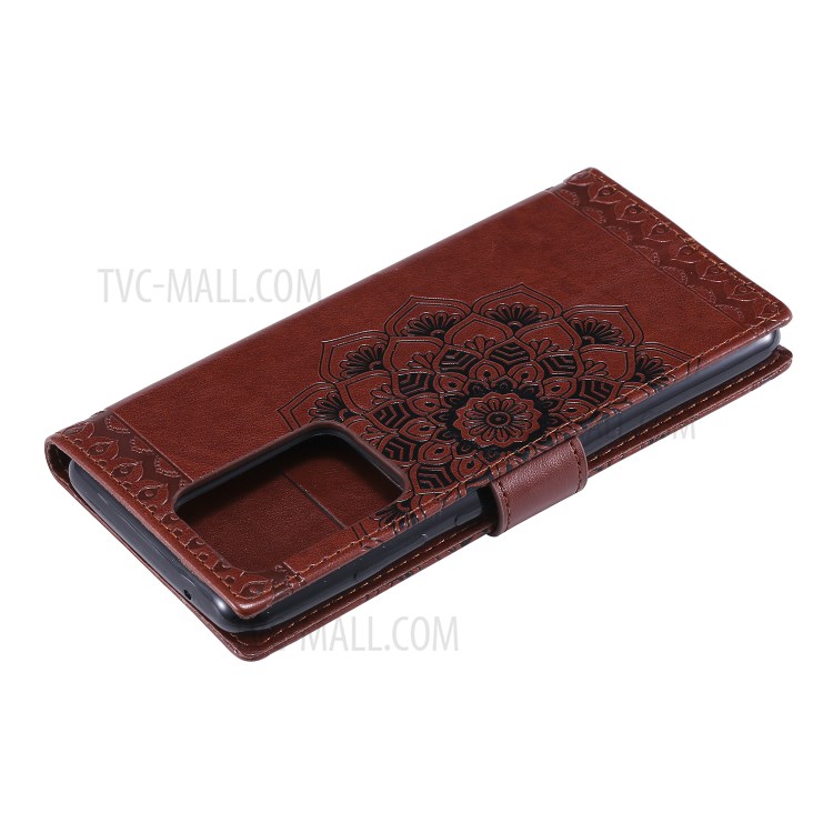 Imprint Malanda Flower PU Leather Wallet Stand Phone Case for Samsung Galaxy S20 Ultra - Brown-7
