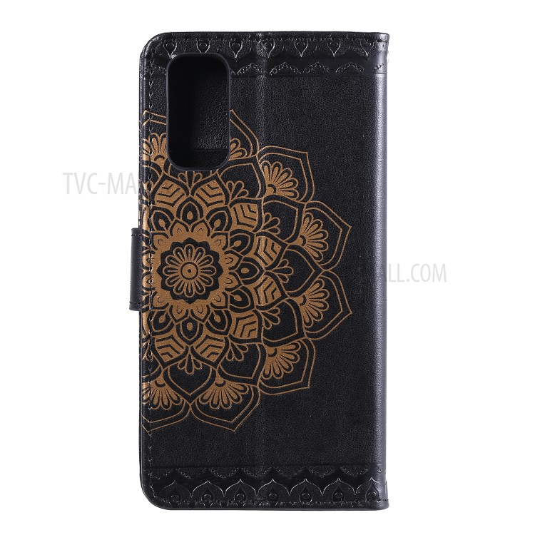 Imprint Malanda Flower PU Leather Wallet Stand Phone Cover for Samsung Galaxy S20 Plus - Black-3