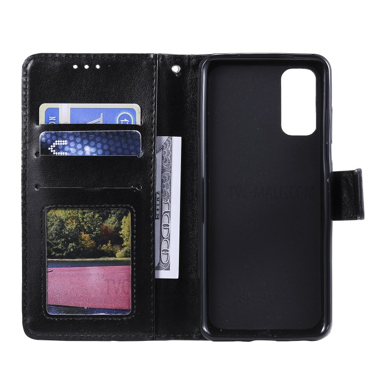 Imprint Malanda Flower PU Leather Wallet Stand Phone Cover for Samsung Galaxy S20 Plus - Black-4