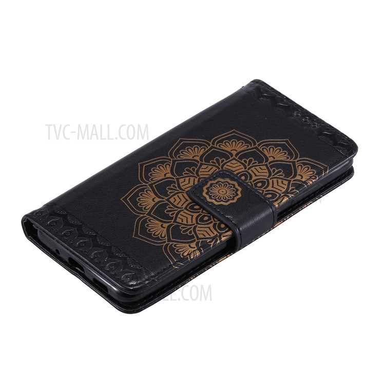 Imprint Malanda Flower PU Leather Wallet Stand Phone Cover for Samsung Galaxy S20 Plus - Black-6