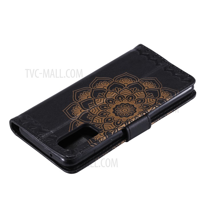 Imprint Malanda Flower PU Leather Wallet Stand Phone Cover for Samsung Galaxy S20 Plus - Black-7