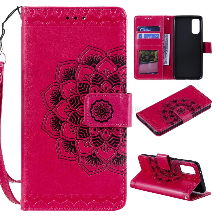 Imprint Malanda Flower PU Leather Wallet Stand Phone Cover for Samsung Galaxy S20 Plus - Rose-1