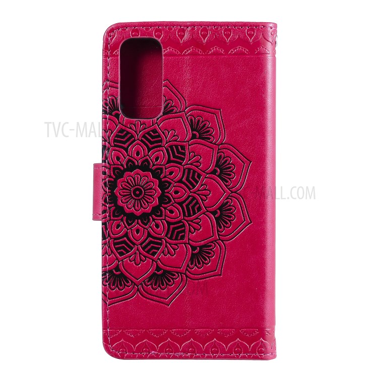Imprint Malanda Flower PU Leather Wallet Stand Phone Cover for Samsung Galaxy S20 Plus - Rose-3