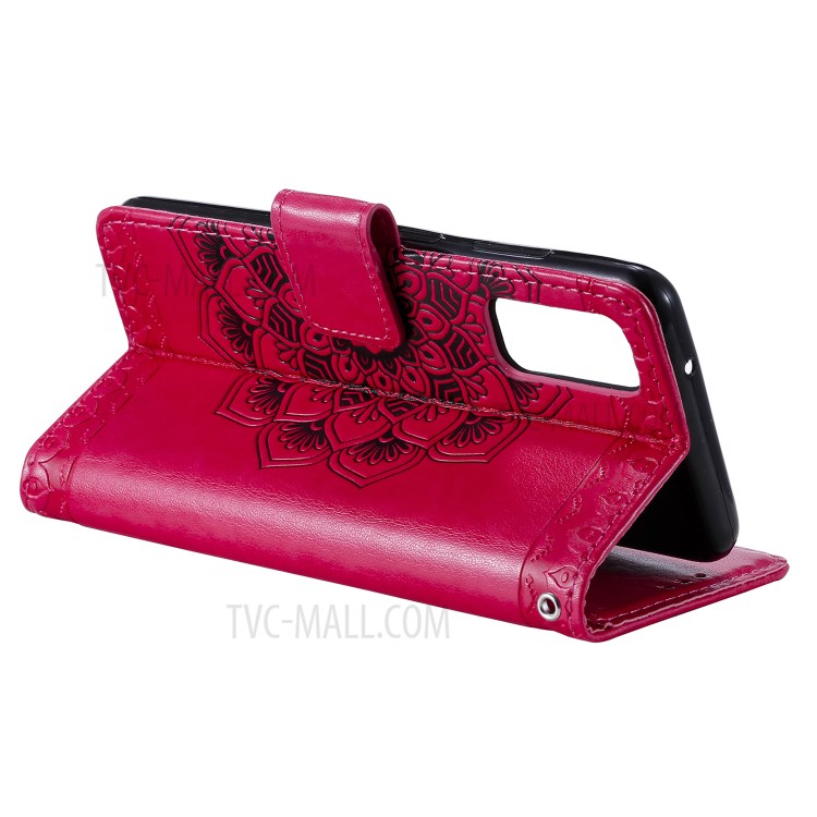 Imprint Malanda Flower PU Leather Wallet Stand Phone Cover for Samsung Galaxy S20 Plus - Rose-5