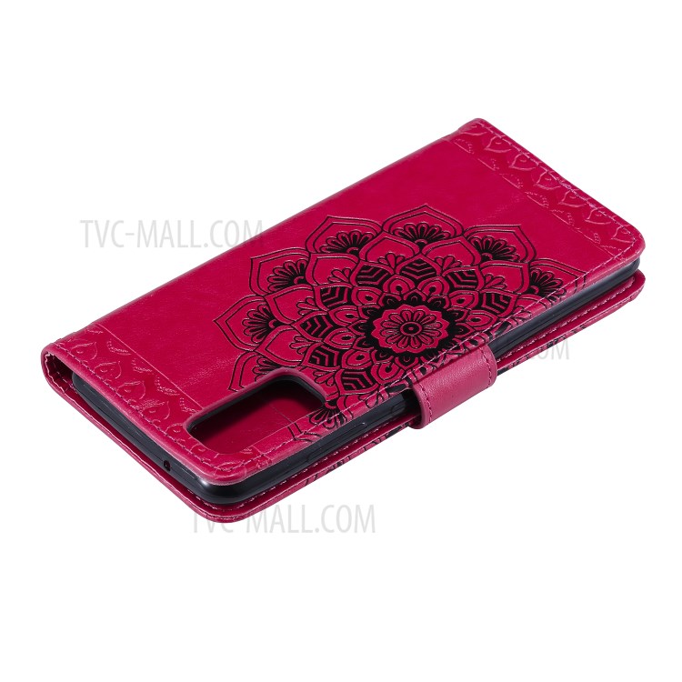Imprint Malanda Flower PU Leather Wallet Stand Phone Cover for Samsung Galaxy S20 Plus - Rose-7