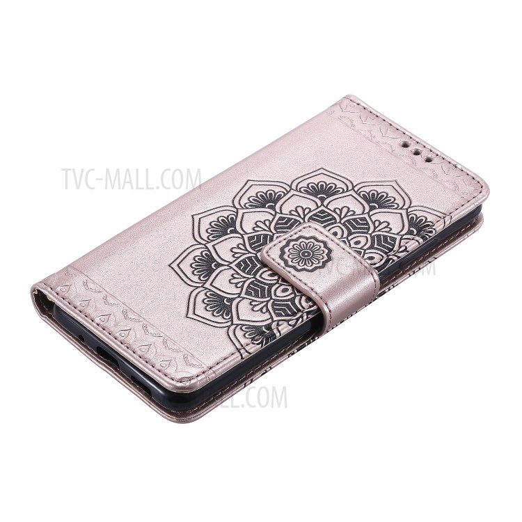 Imprint Malanda Flower PU Leather Wallet Stand Phone Cover for Samsung Galaxy S20 Plus - Rose Gold-6