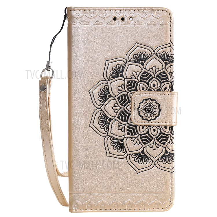 Imprint Malanda Flower PU Leather Wallet Stand Phone Cover for Samsung Galaxy S20 Plus - Gold-2