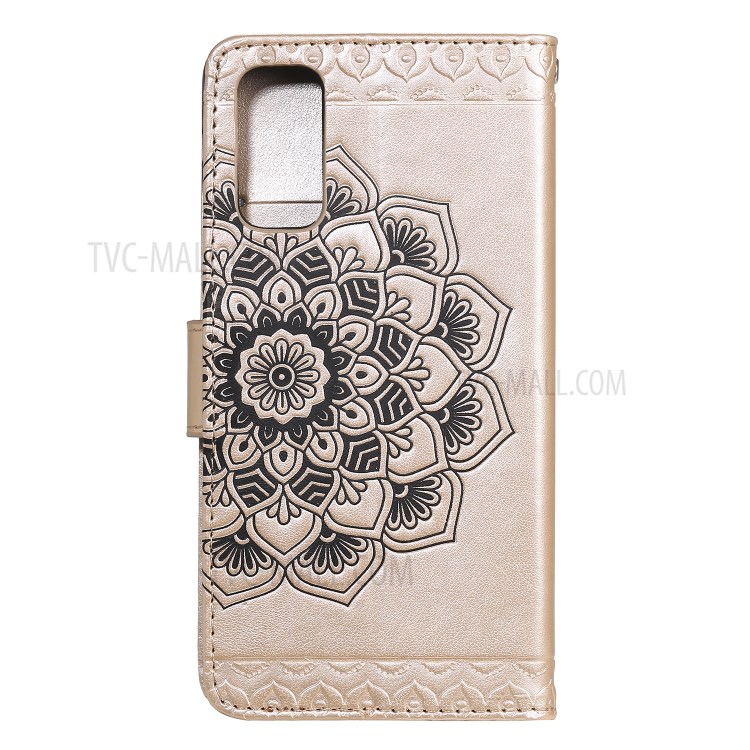 Imprint Malanda Flower PU Leather Wallet Stand Phone Cover for Samsung Galaxy S20 Plus - Gold-3