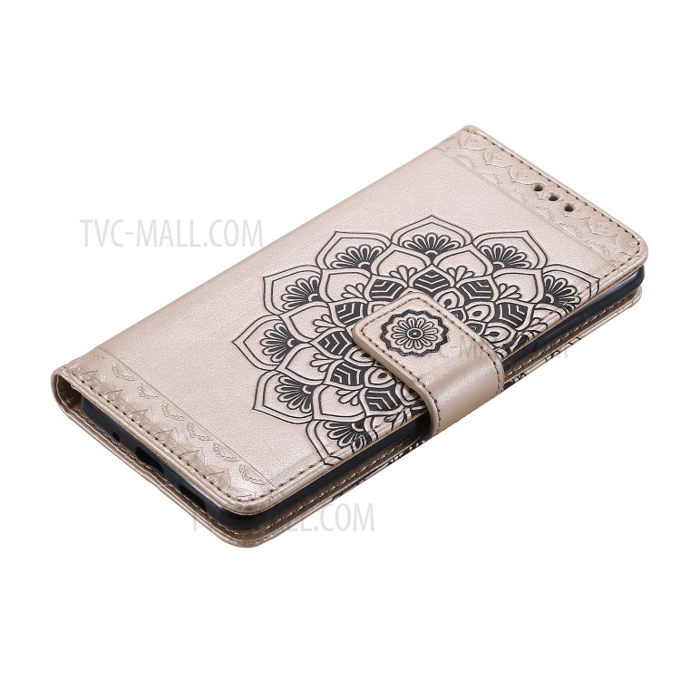 Imprint Malanda Flower PU Leather Wallet Stand Phone Cover for Samsung Galaxy S20 Plus - Gold-6
