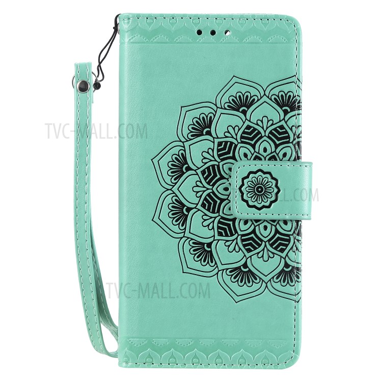 Imprint Malanda Flower PU Leather Wallet Stand Phone Cover for Samsung Galaxy S20 Plus - Cyan-2