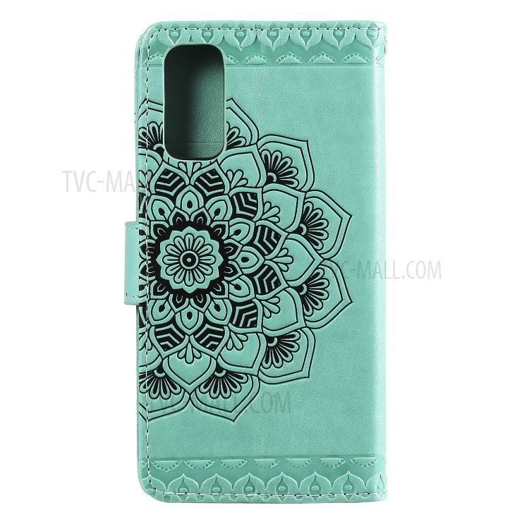 Imprint Malanda Flower PU Leather Wallet Stand Phone Cover for Samsung Galaxy S20 Plus - Cyan-3
