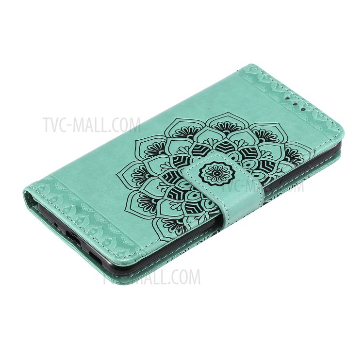 Imprint Malanda Flower PU Leather Wallet Stand Phone Cover for Samsung Galaxy S20 Plus - Cyan-6