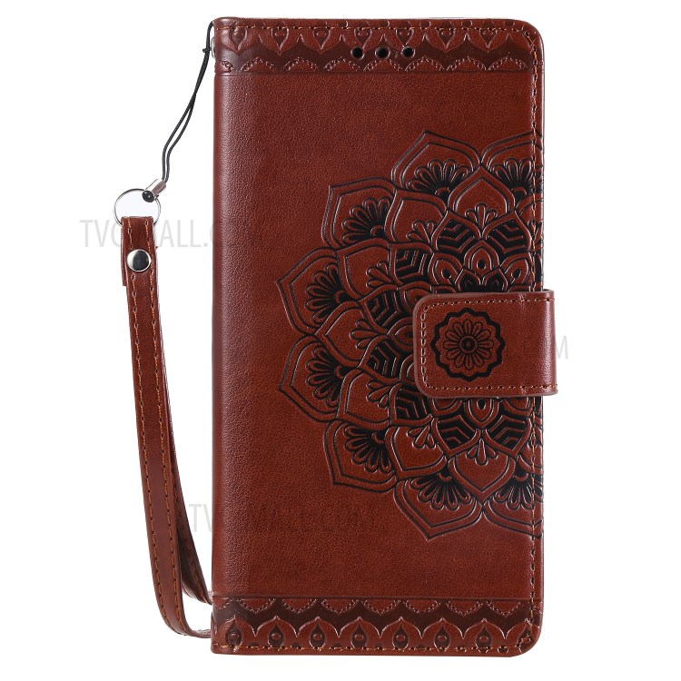 Imprint Malanda Flower PU Leather Wallet Stand Phone Cover for Samsung Galaxy S20 Plus - Brown-2
