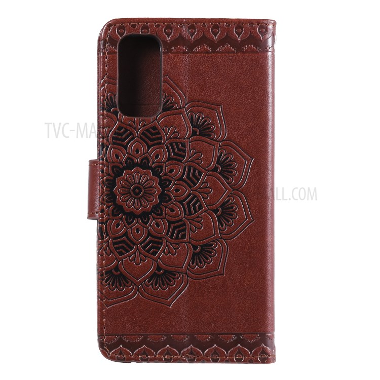 Imprint Malanda Flower PU Leather Wallet Stand Phone Cover for Samsung Galaxy S20 Plus - Brown-3