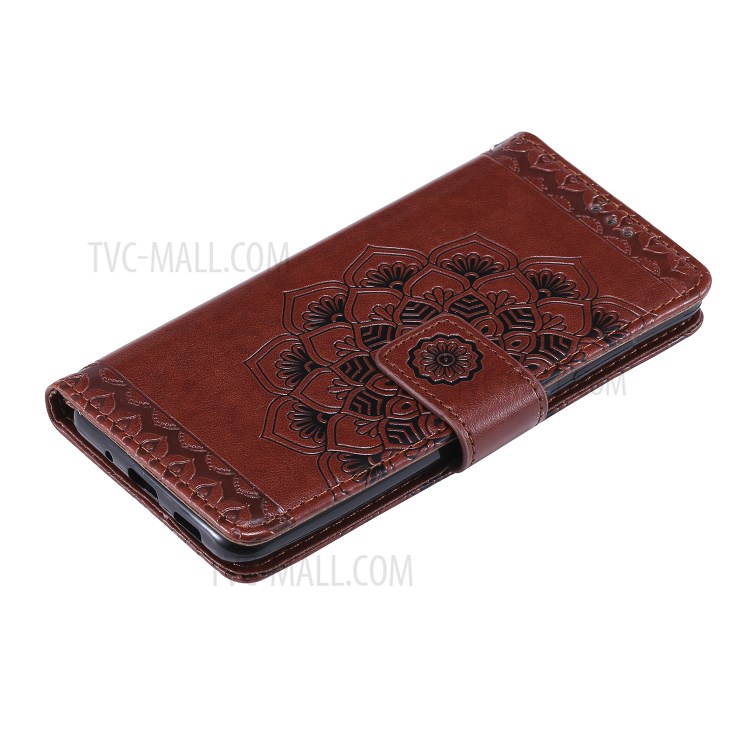 Imprint Malanda Flower PU Leather Wallet Stand Phone Cover for Samsung Galaxy S20 Plus - Brown-6