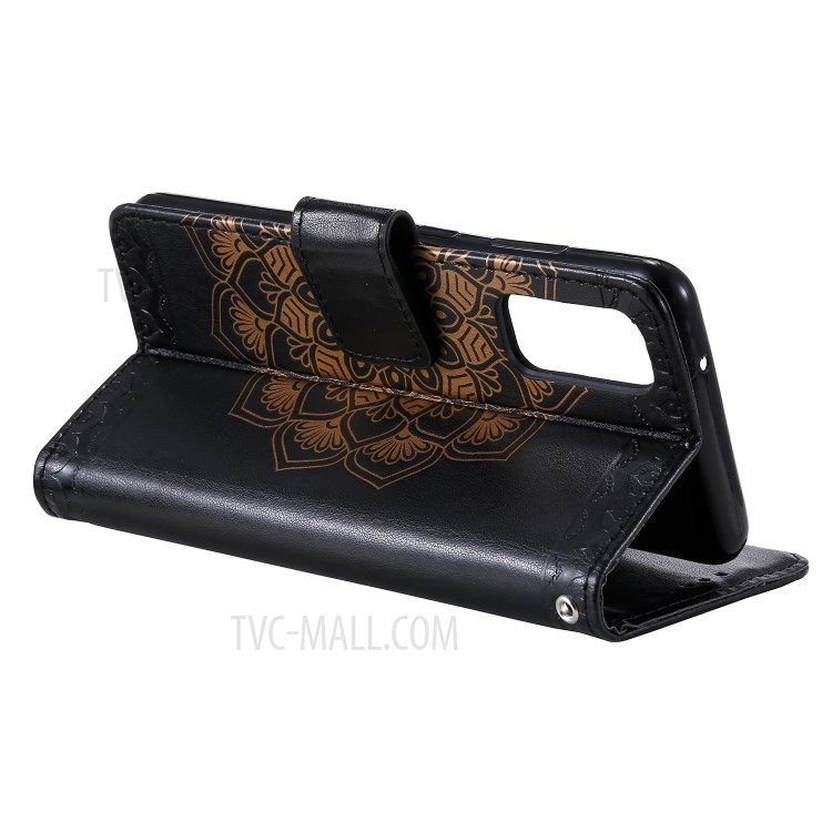 Imprint Malanda Flower PU Leather Wallet Stand Phone Shell for Samsung Galaxy S20 - Black-5