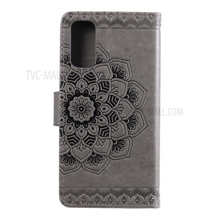 Imprint Malanda Flower PU Leather Wallet Stand Phone Shell for Samsung Galaxy S20 - Grey-3