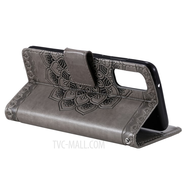 Imprint Malanda Flower PU Leather Wallet Stand Phone Shell for Samsung Galaxy S20 - Grey-5
