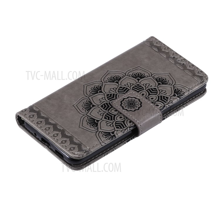 Imprint Malanda Flower PU Leather Wallet Stand Phone Shell for Samsung Galaxy S20 - Grey-6
