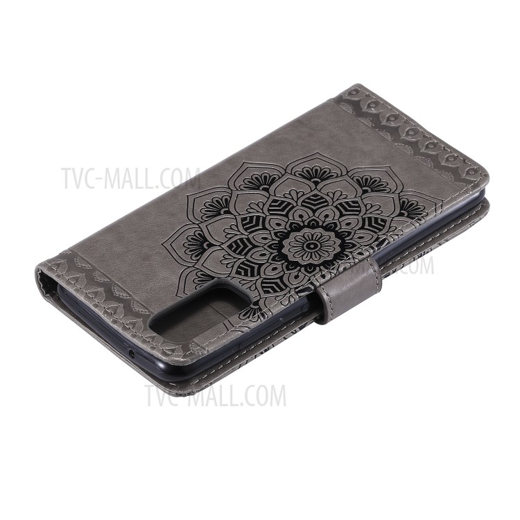 Imprint Malanda Flower PU Leather Wallet Stand Phone Shell for Samsung Galaxy S20 - Grey-7