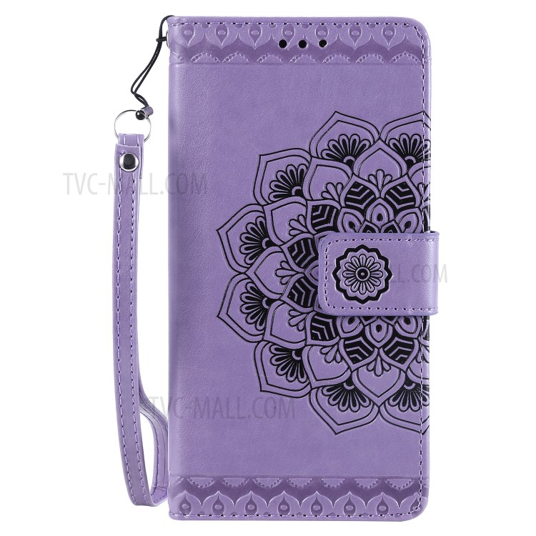 Imprint Malanda Flower PU Leather Wallet Stand Phone Shell for Samsung Galaxy S20 - Purple-2