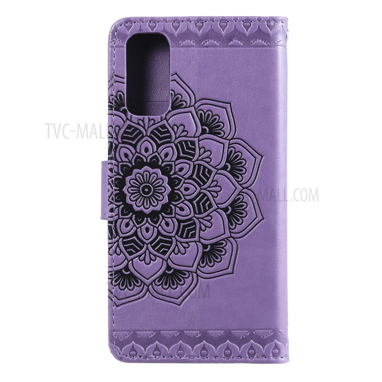 Imprint Malanda Flower PU Leather Wallet Stand Phone Shell for Samsung Galaxy S20 - Purple-3
