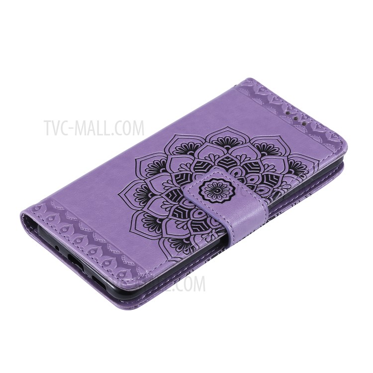 Imprint Malanda Flower PU Leather Wallet Stand Phone Shell for Samsung Galaxy S20 - Purple-6