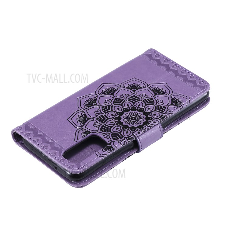 Imprint Malanda Flower PU Leather Wallet Stand Phone Shell for Samsung Galaxy S20 - Purple-7