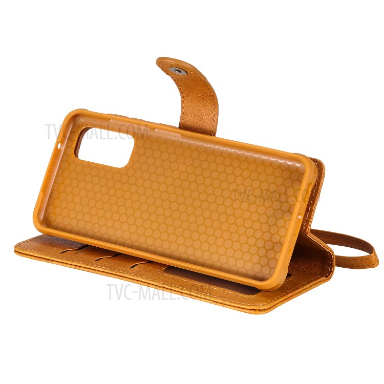 Shockproof Detachable 2-in-1 Retro Leather Wallet Case for Samsung Galaxy S20 - Light Brown-17