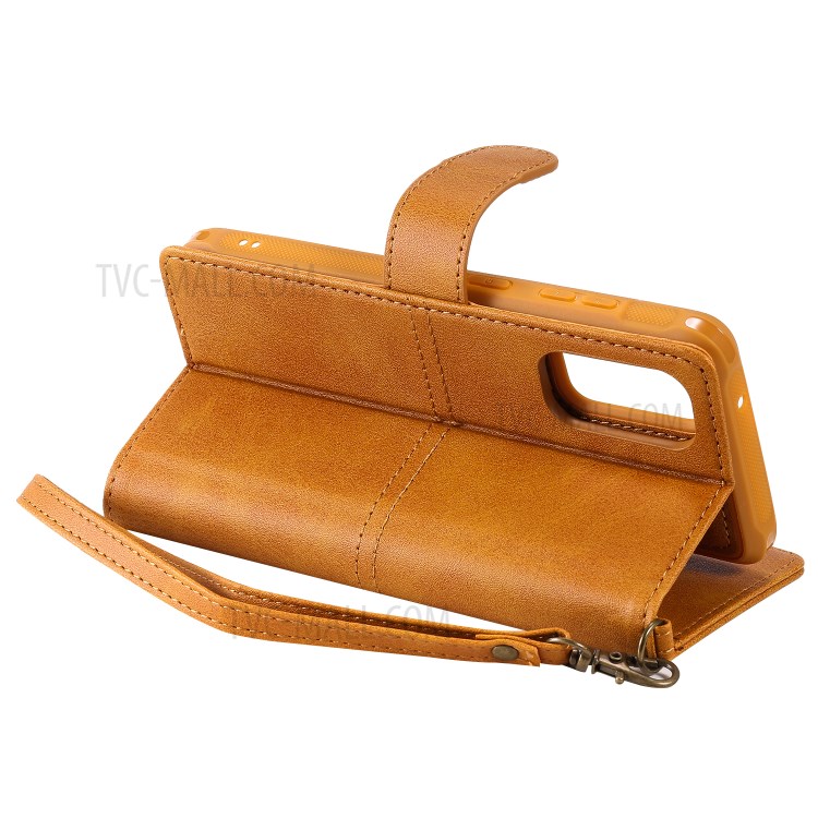 Shockproof Detachable 2-in-1 Retro Leather Wallet Case for Samsung Galaxy S20 - Light Brown-19